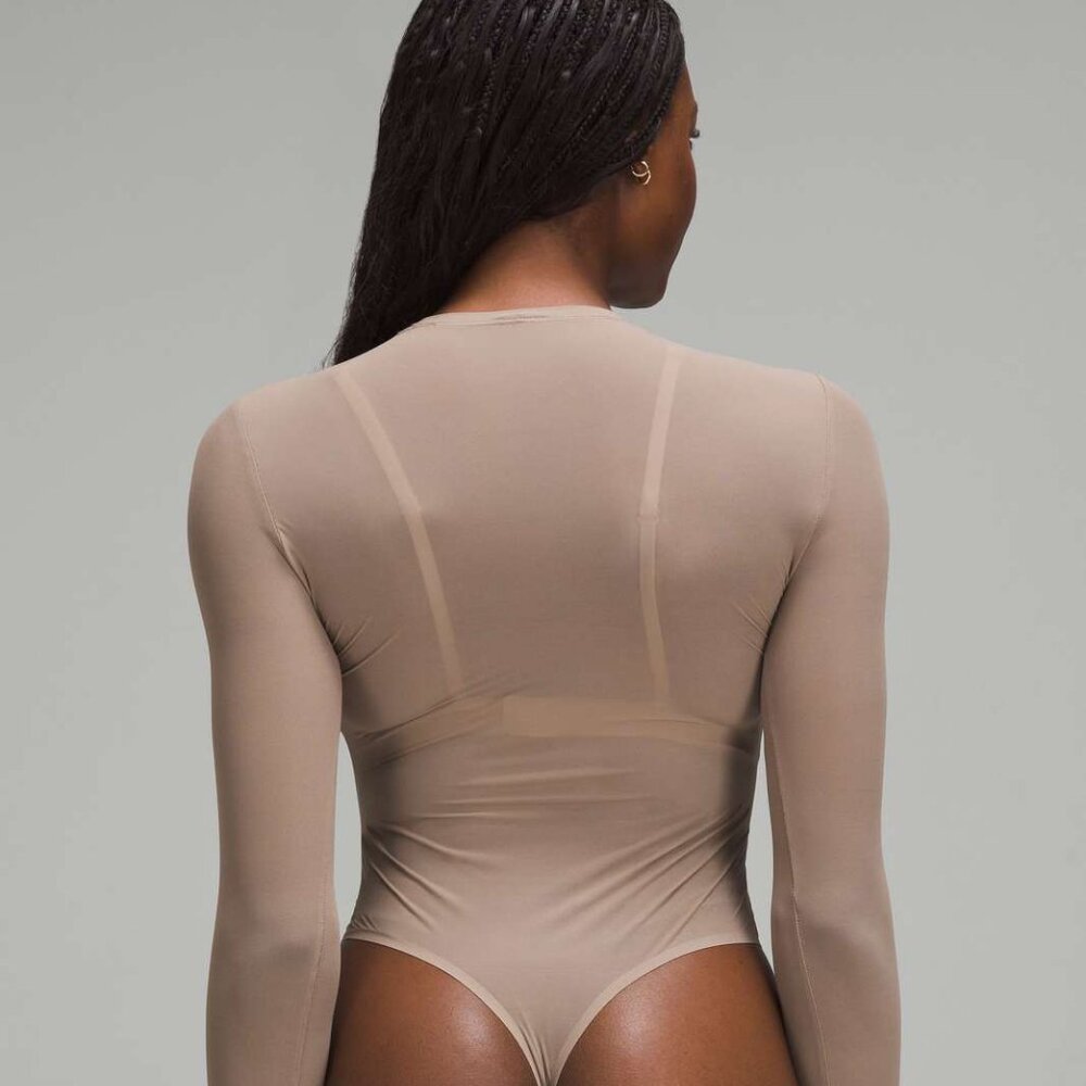 NWT Lululemon Wundermost Nulu Mesh Long-Sleeve Crewneck Bodysuit Taupetastic - Picture 4 of 9